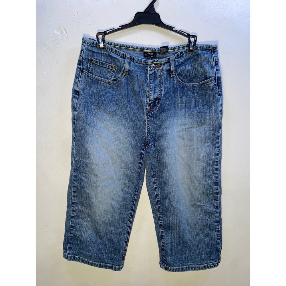 Baileys Point Vintage Y2K Womens Ramie Denim Capri Pants  Embroidered Cropped 13